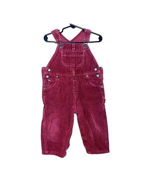 Vintage Lands' End Red Corduroy Overalls With Snaps & Crossback Design 18 Months